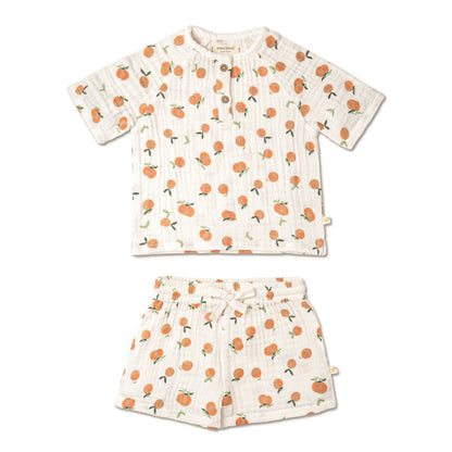 Organic Raglan Shirt & Shorts Set - Mandarin