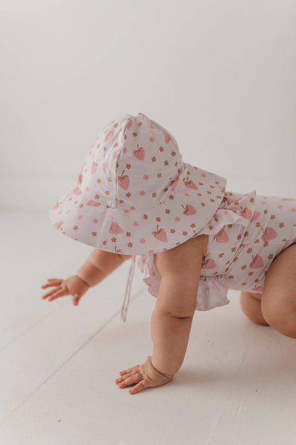 Strawberry Ruffle Sleeve Cross Back Swimsuit