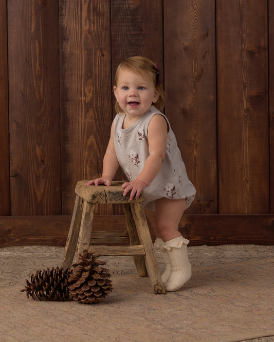 Rylee + Cru Lace Trim Socks in rosewood and natural, product view of the rib knit socks