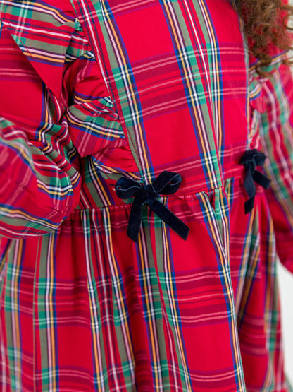 Tis The Season Plaid Ruffle Bow Dress