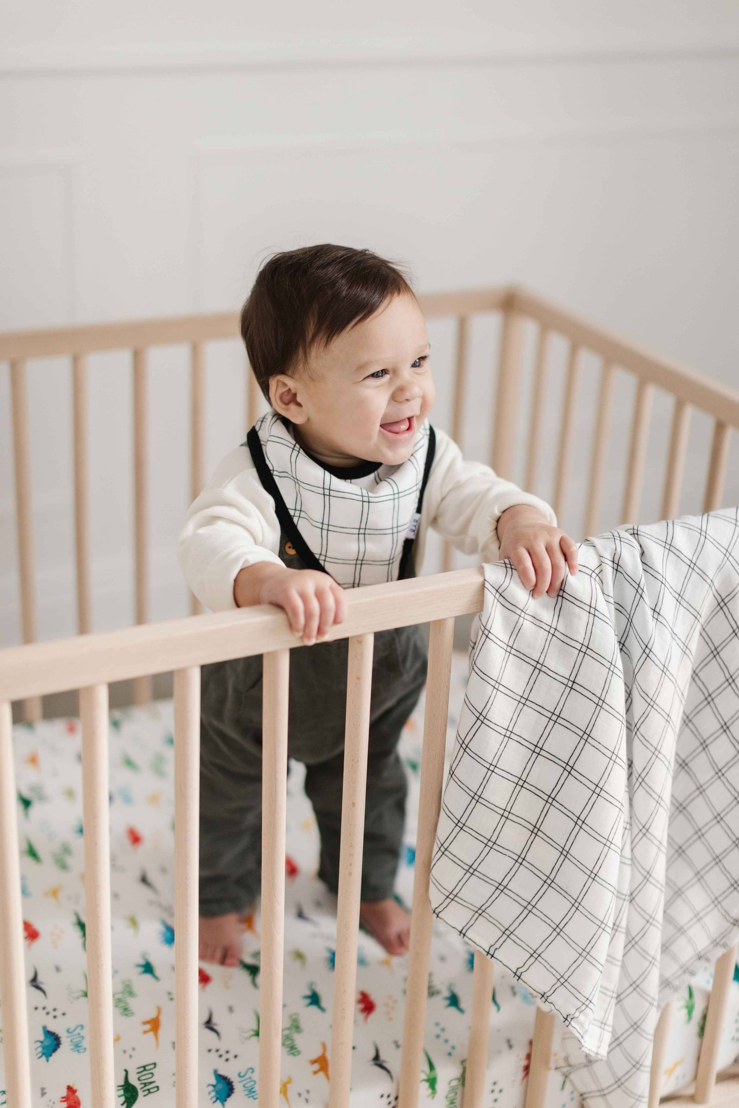 Modern Dino Bamboo Muslin Crib Sheet