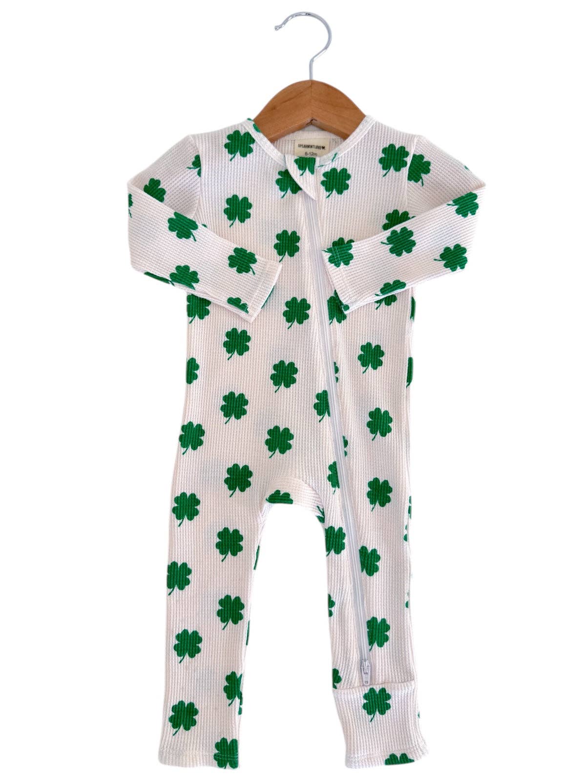 Organic Waffle 2-Way Zip Romper, Clover