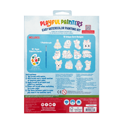 Back of the Playful Painters Merry & Bright kit box showing contents and age guidance