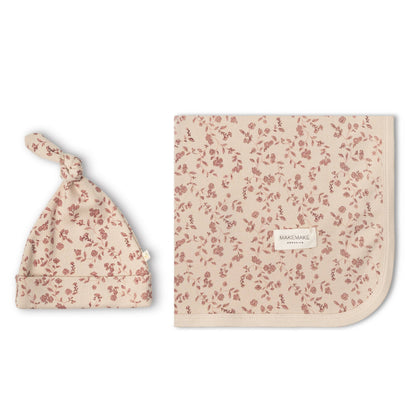 Organic Swaddle Blanket & Hat Set - Petal Whispers