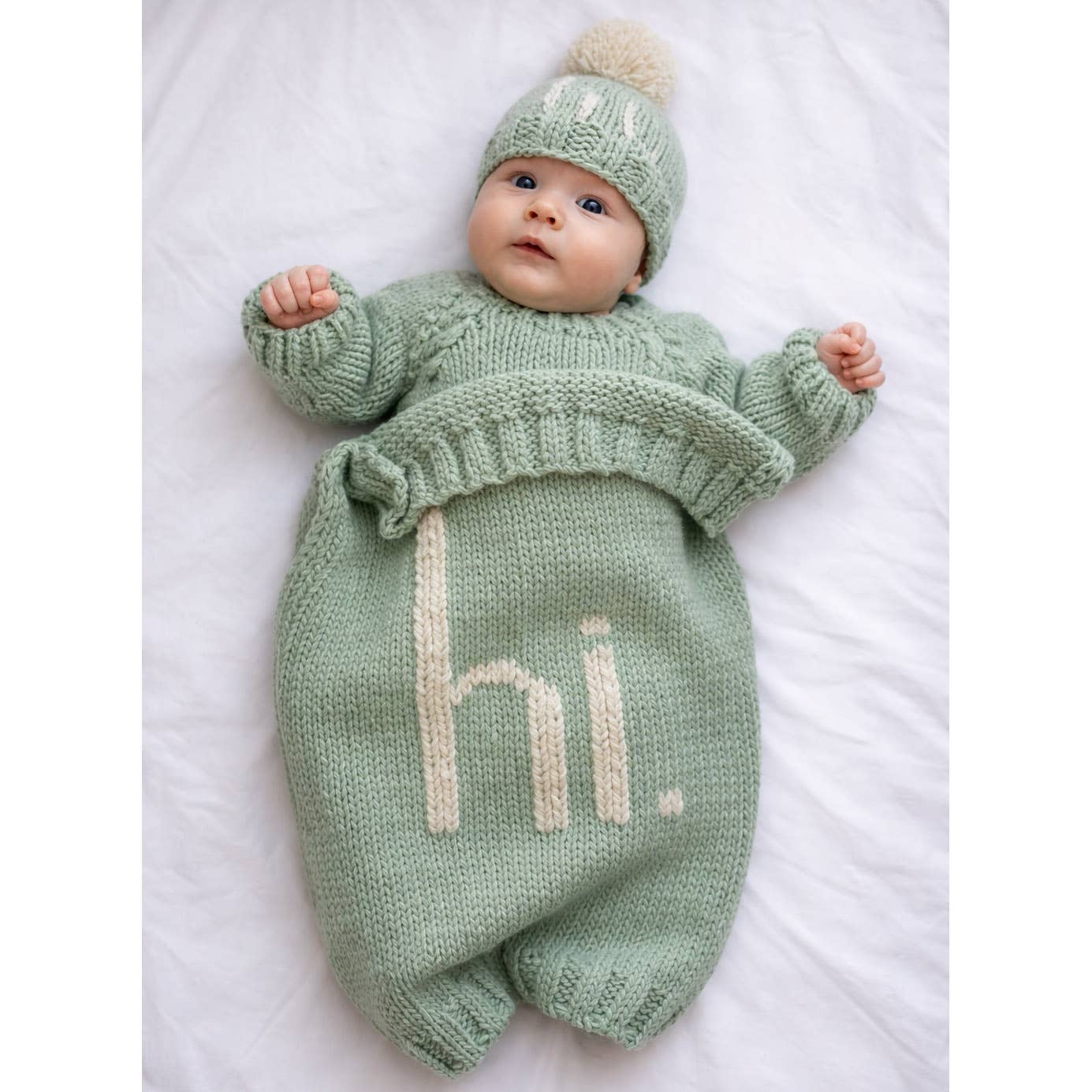 Hi. Hand Knit Blanket Sage Green