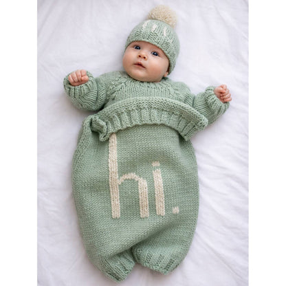 Hi. Hand Knit Blanket Sage Green