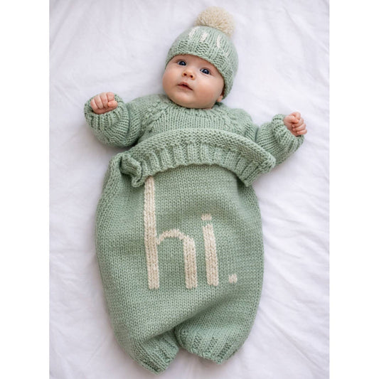 Hi. Hand Knit Blanket Sage Green