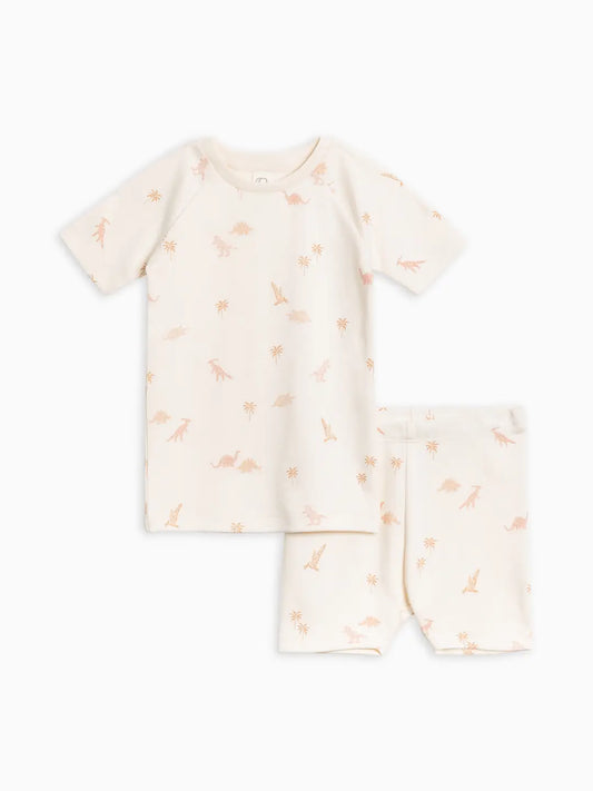 Dino-Mite Collection 2-Piece Short Sleeve Jammie Set - Dino / Blush