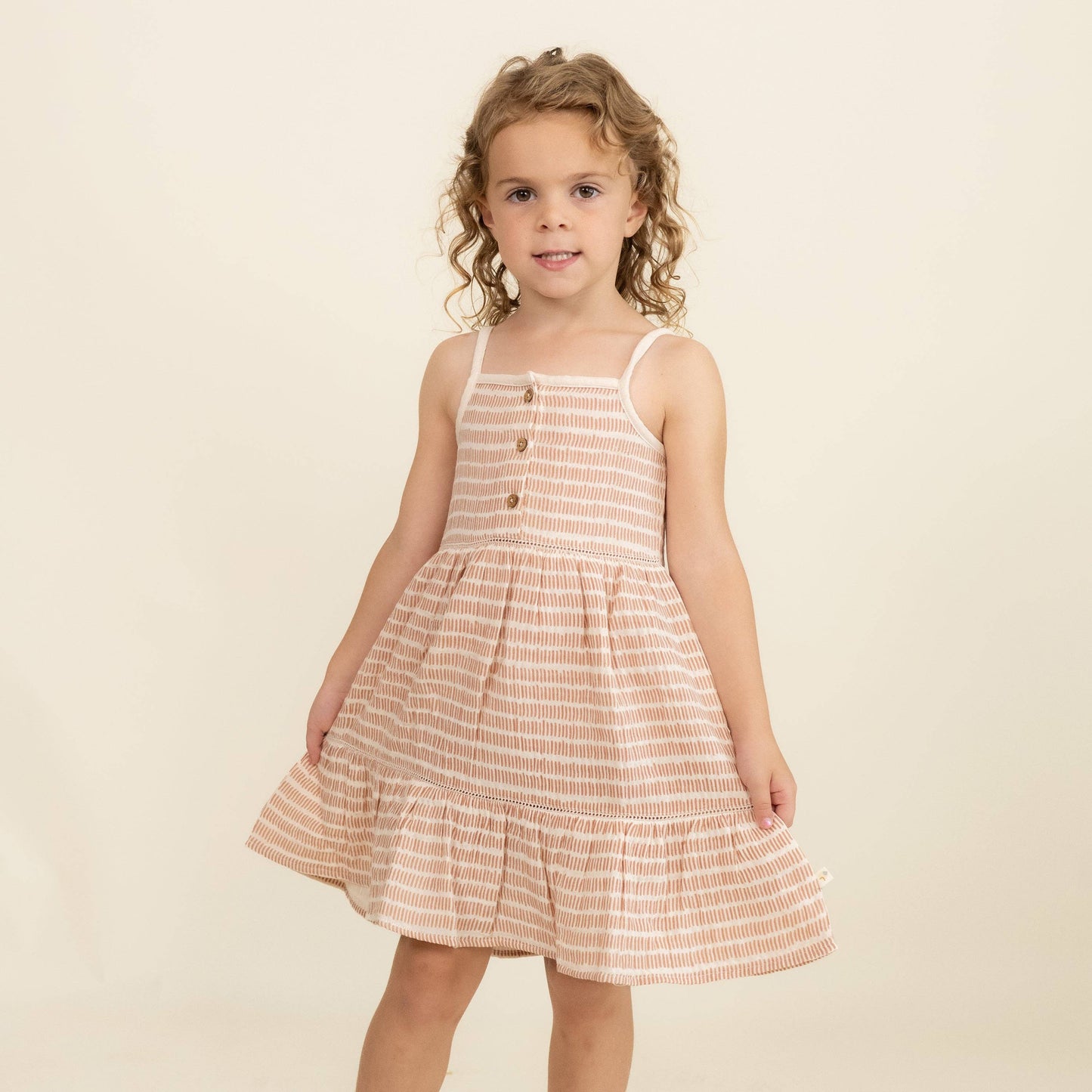 Organic Buttoned Tiered Dress - Dash Lines