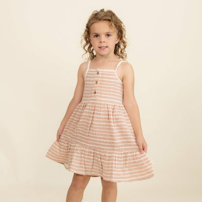 Organic Buttoned Tiered Dress - Dash Lines