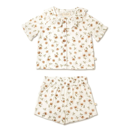 Organic Collared Puff Sleeve Top & Shorts Set - Fleur