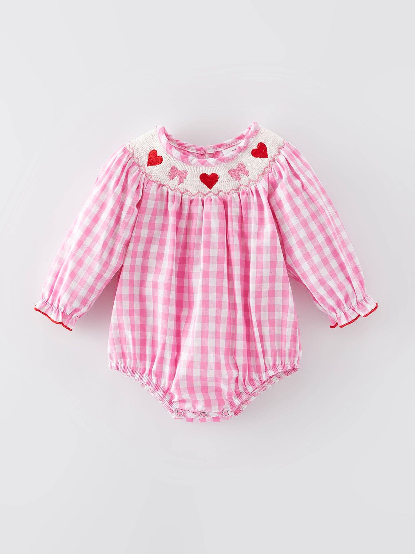 Valentine's Day Heart Bow Smocked Romper