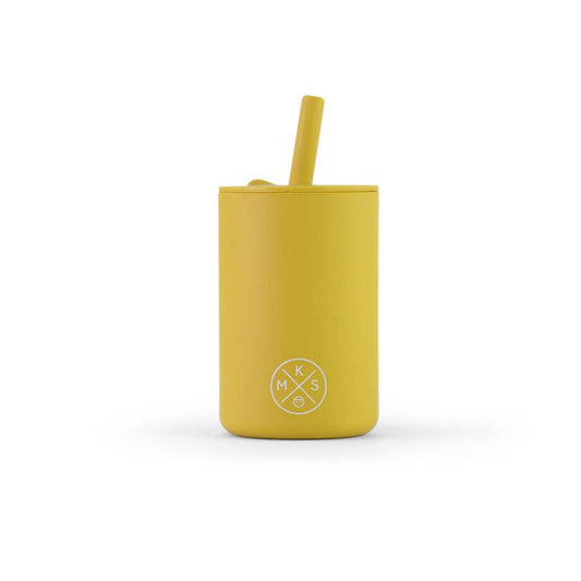 Back to School Silicone Drinking Cup with Straw - Mustard