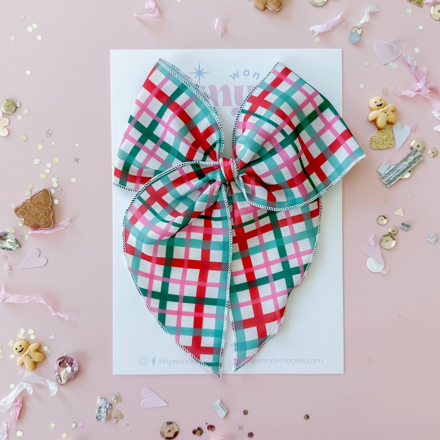 Pink and Mint Plaid hair bow