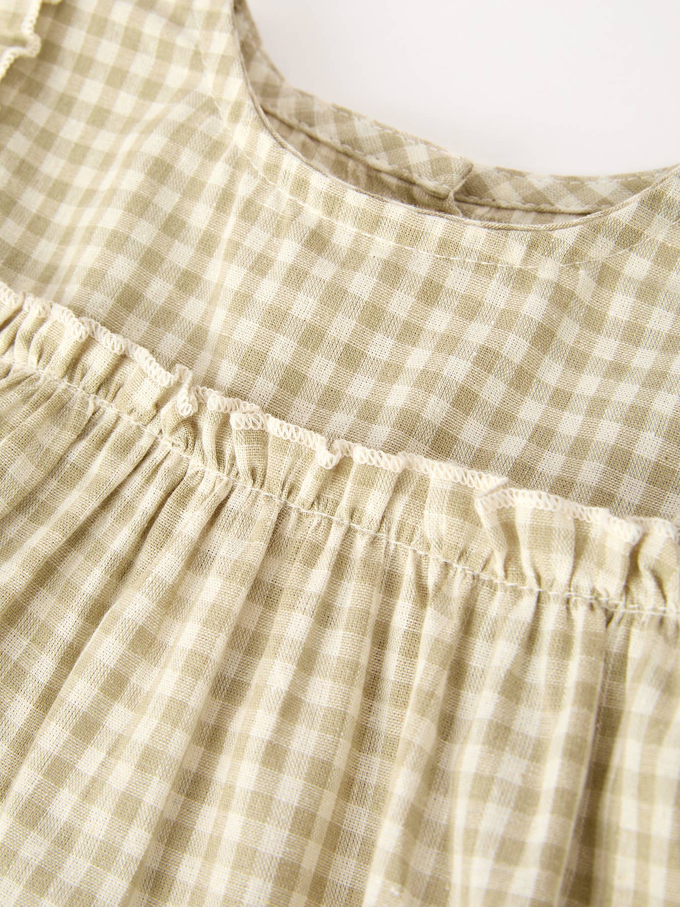 Gingham Baby Romper with Long Sleeve Puff Design
