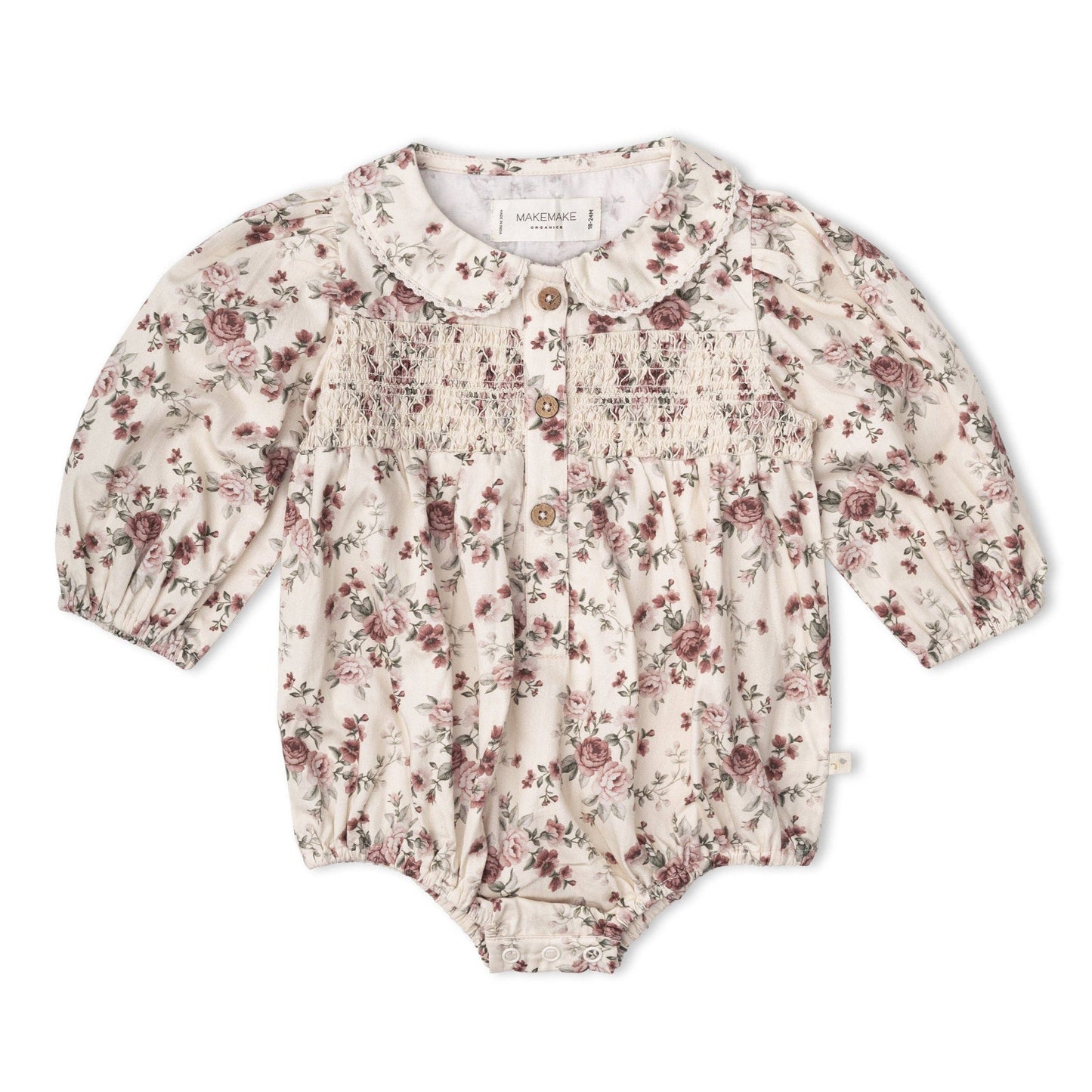 Organic Smocked Long Sleeve Bubble Romper - Wildrose