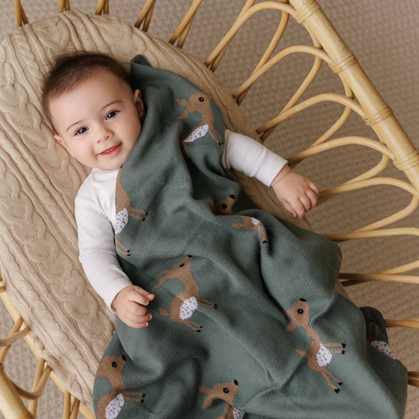 100% Luxury Cotton Swaddle Receiving Baby Blanket - Deer