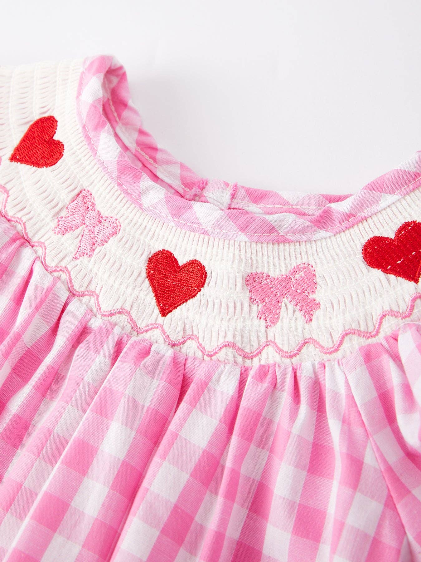 Valentine's Day Heart Bow Smocked Romper