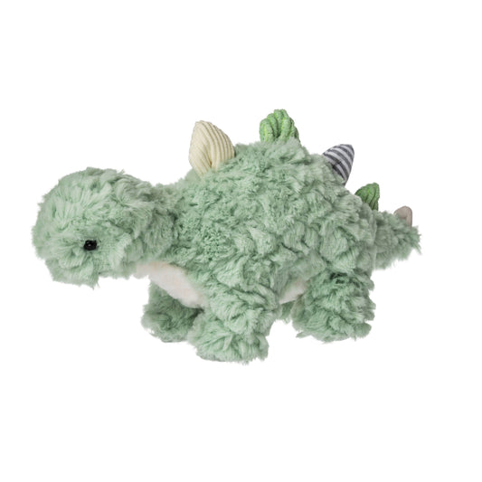 Mary Meyer Putty Nursery Mint Stegosaurus plush toy standing in soft green textured fabric