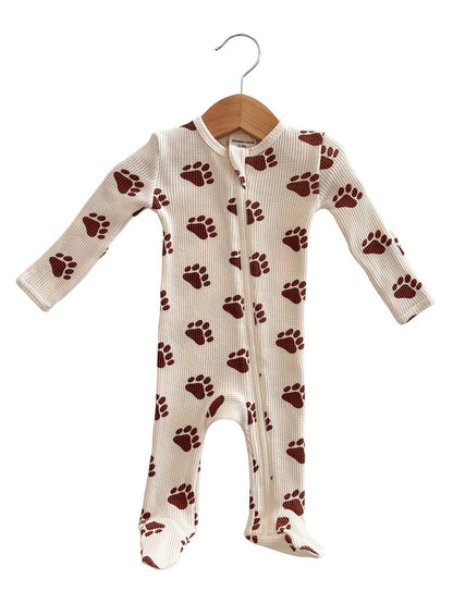 Organic Waffle Basic Zip Footie, Bear Paw