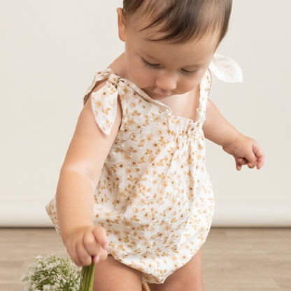 Organic Tie Shoulder Bubble Romper - Gardenia