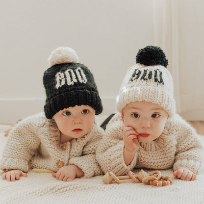 BOO Black Hand Knit Halloween Beanie Hat  Baby to Big Kid