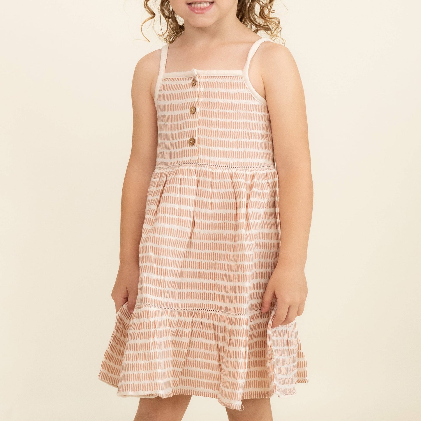 Organic Buttoned Tiered Dress - Dash Lines