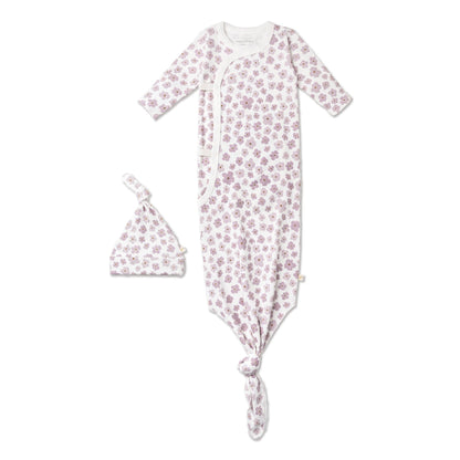 Organic Kimono Knotted Sleep Gown - Poppy