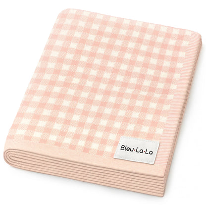 100% Luxury Cotton Checkered Baby Blanket - Pink