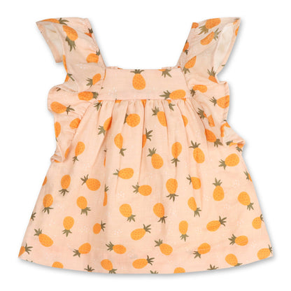 Pineapple Ruffle Sleeve Baby Dress + Bloomer