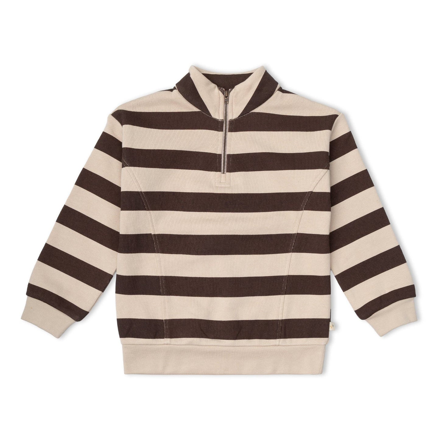 Organic Fleece Half Zip Sweatshirt - Mocha Stripe