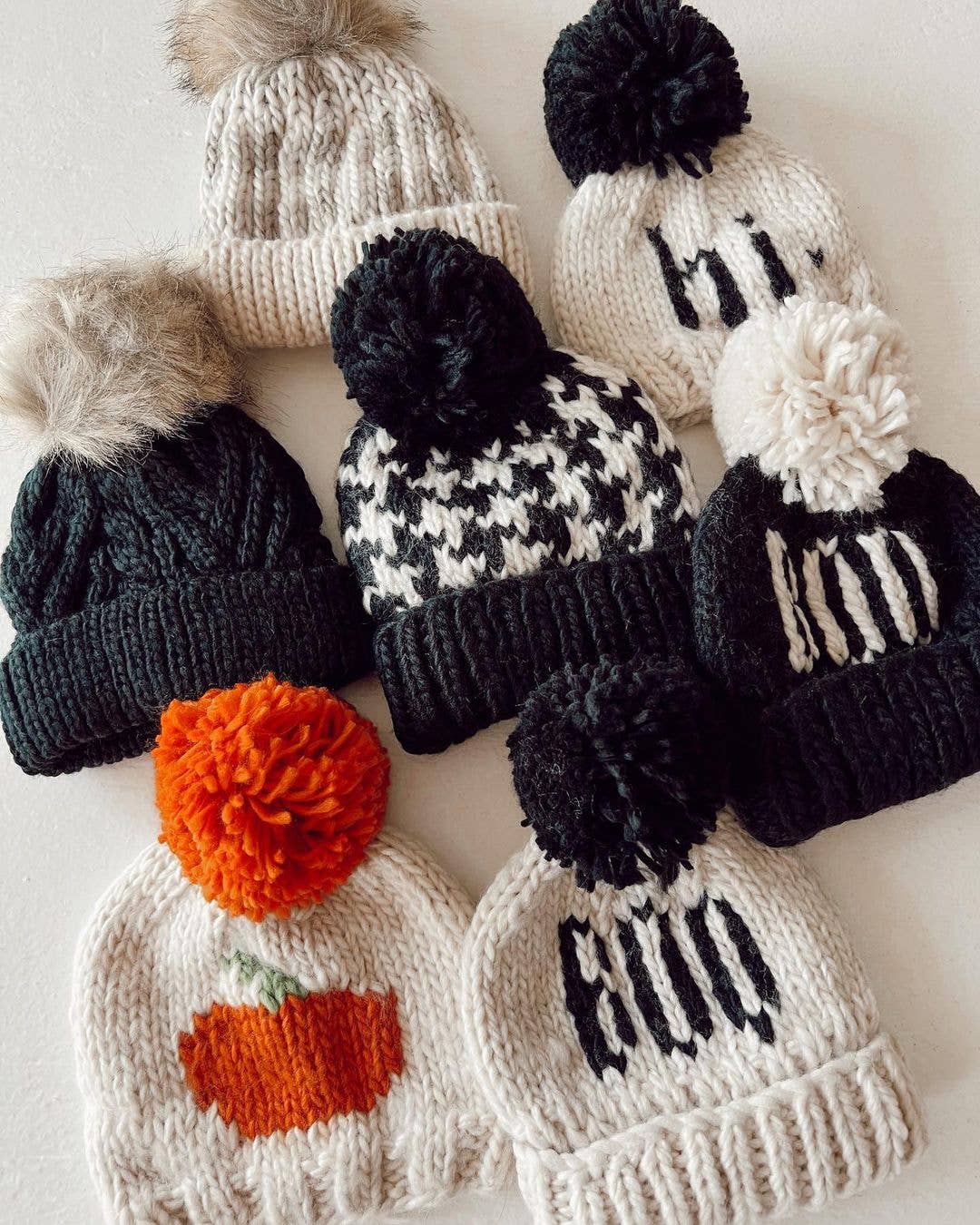BOO Black Hand Knit Halloween Beanie Hat  Baby to Big Kid