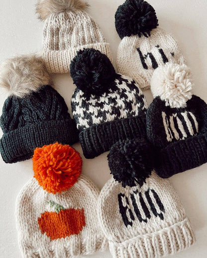 BOO Black Hand Knit Halloween Beanie Hat  Baby to Big Kid