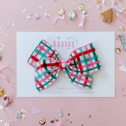 Pink and Mint Plaid hair bow