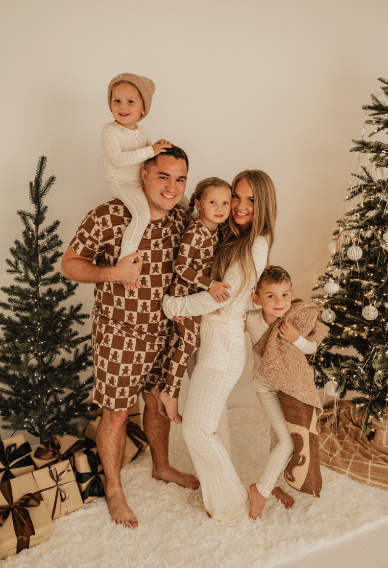 Bamboo Two Piece Pajamas | Gingerbread Checkerboard
