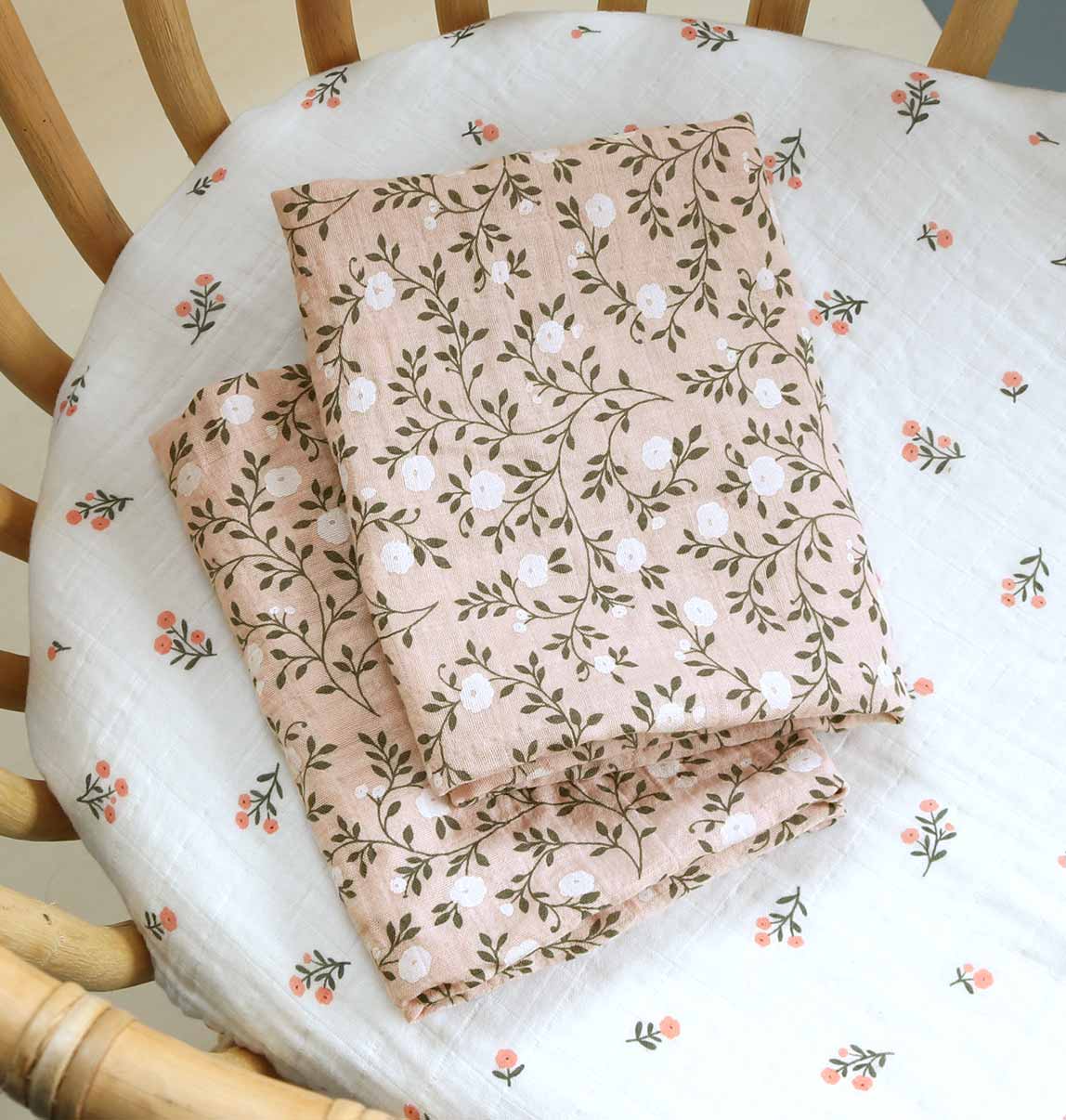 Dusty Pink Blossoms Swaddles/Muslin Cloth Set