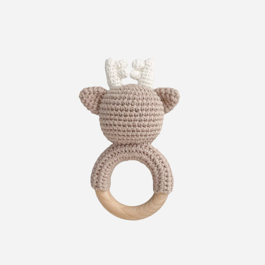 Crochet Cotton Rattle Teether Deer Baby Gift Fall Woodland