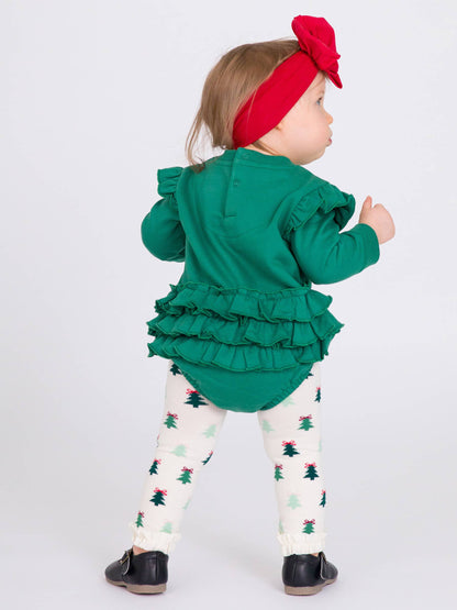 Spruced Up Christmas Tree Footless Ruffle Tights