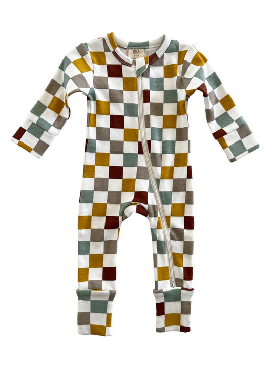 Cannoli Checkerboard / Organic 2-Way Zip Romper