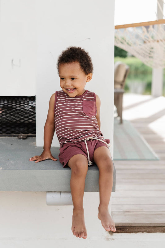 Americana: Boy's Pocket Tank in Burgundy Stripe