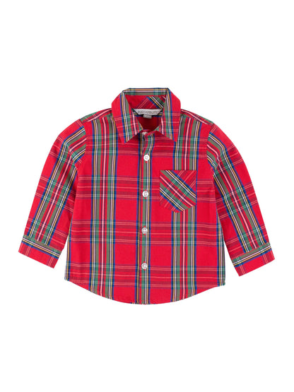 Boys Tis The Season Plaid Long Sleeve Button Down Shirt