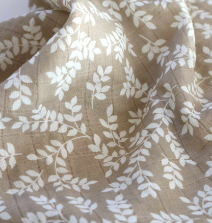 Swaddle/Muslin cloth XL: leaves - taupe