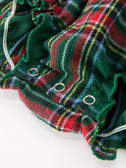 Christmas Plaid Smocked Bubble Romper with Ruffle Detail