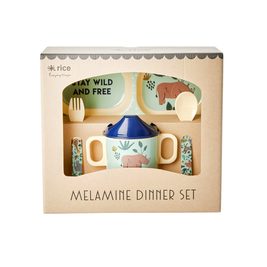 Baby Dinner Set in Gift Box Blue Jungle Animals Print 4 pcs.