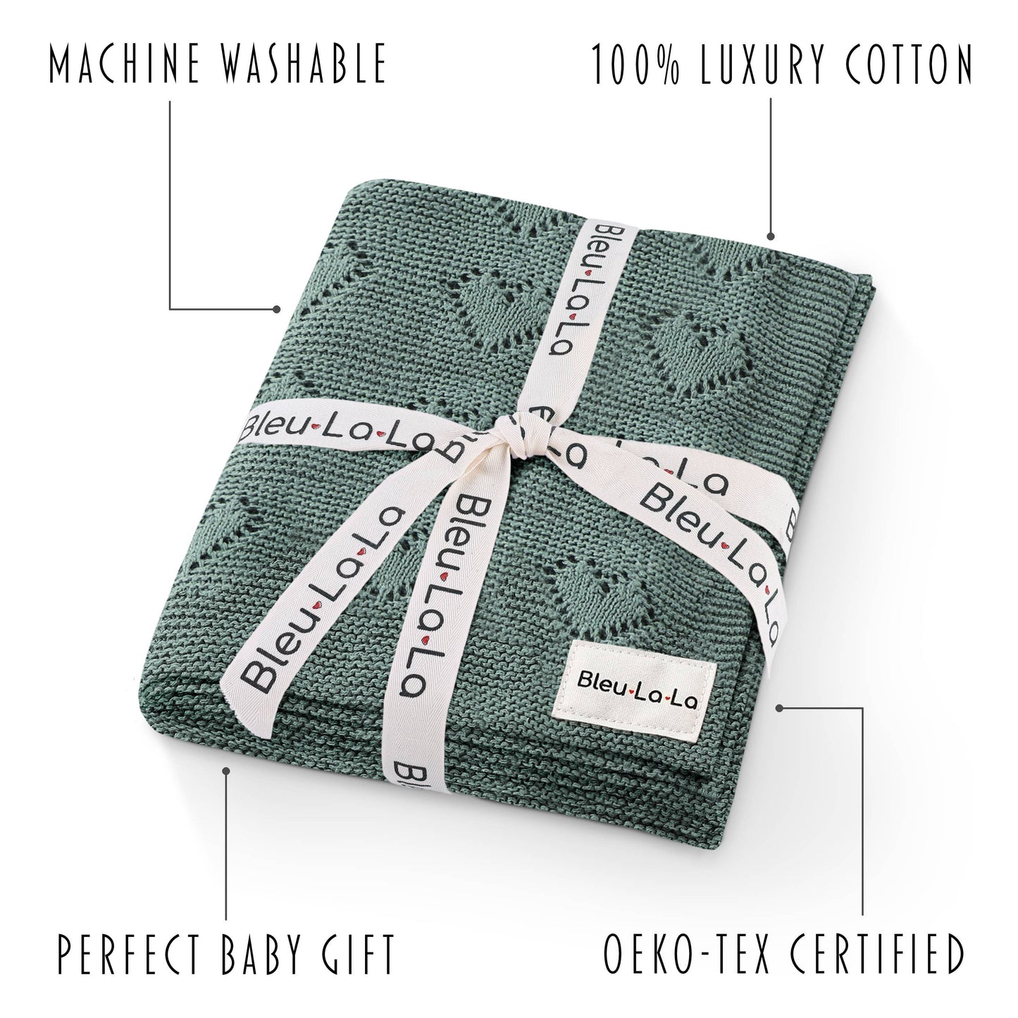 100% Luxury Cotton Swaddle Receiving Baby Blanket - Heart