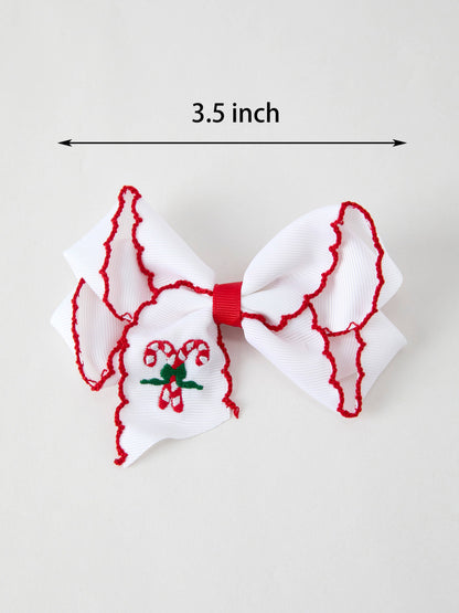 Christmas Candy Cane Embroidered Bow Hair Clip
