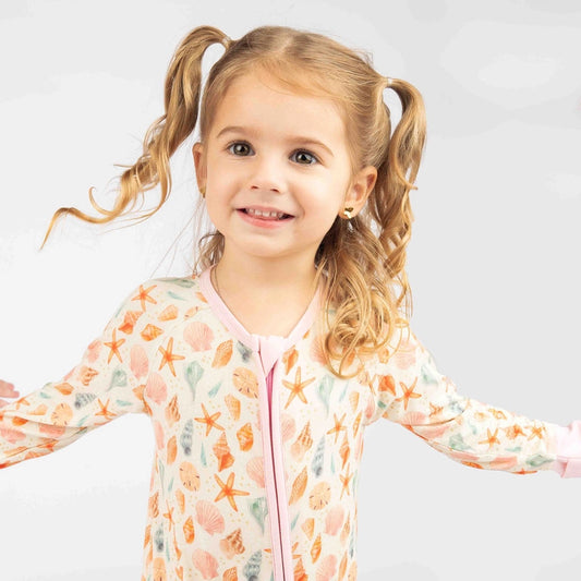 Sandy Seashells Beachy Bamboo Convertible Baby Pajamas
