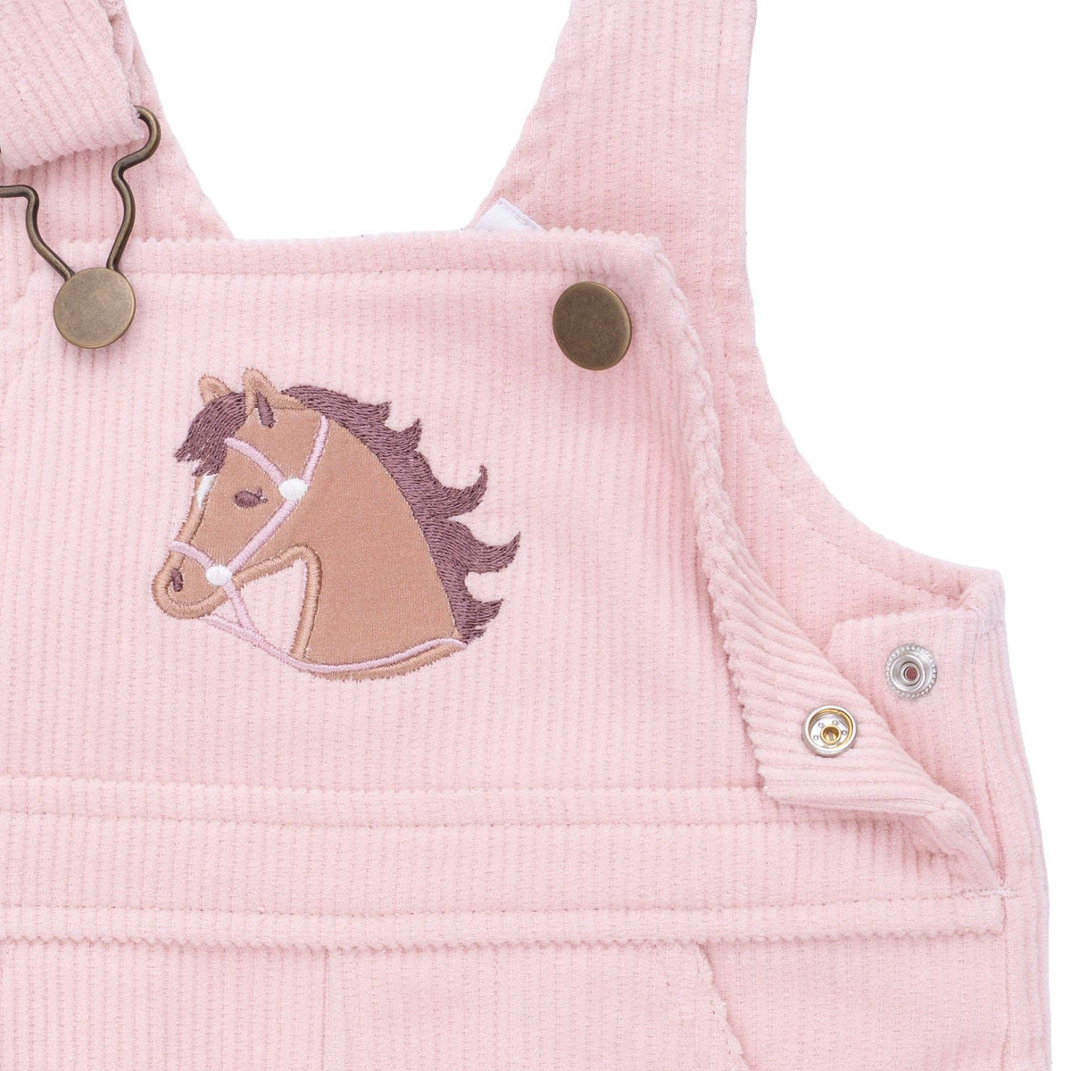 Veiled Pink Corduroy - Uni Old School Overall with Horse Applique, view 2