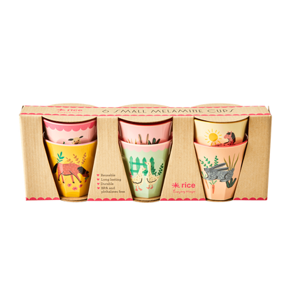 Melamine Kids Cups in Pink Farm Prints - Small - 6 pcs. in Gift Box