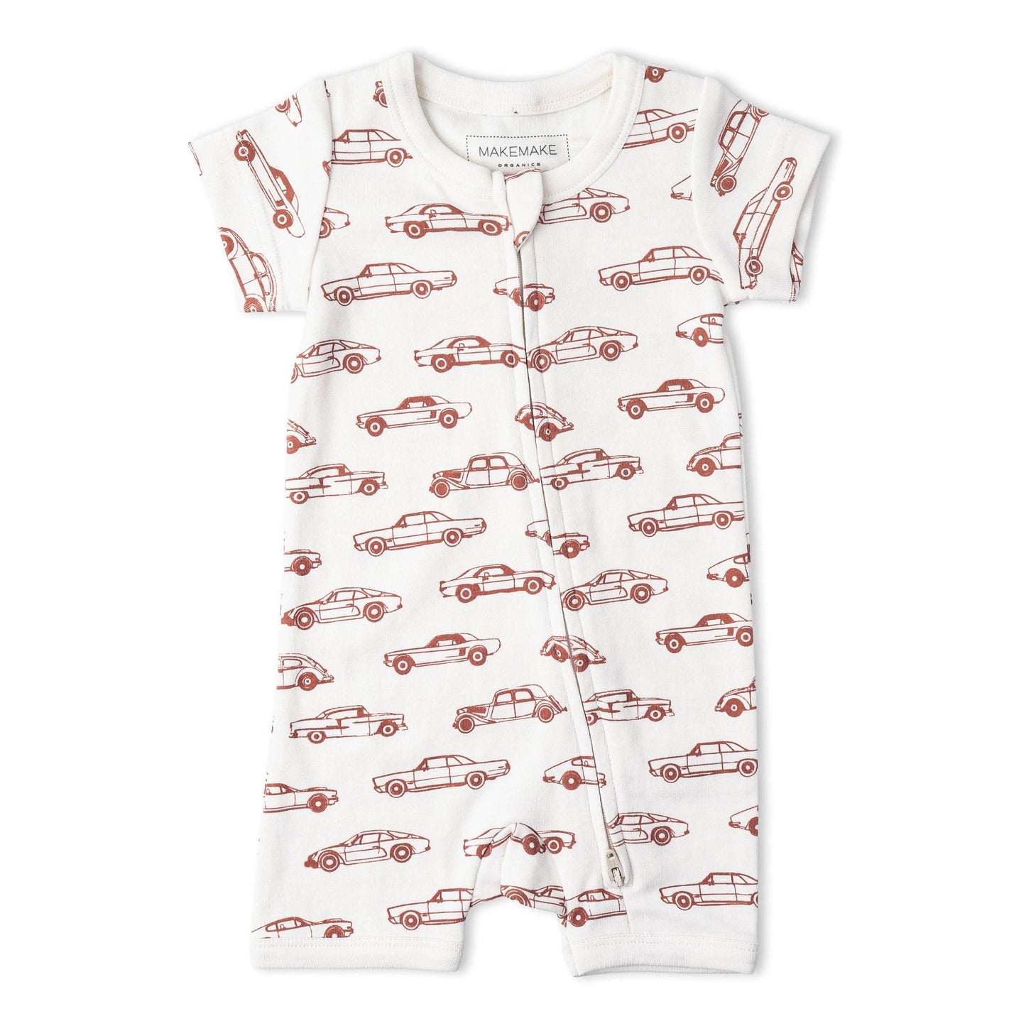 Organic Short Zip Romper - Cars